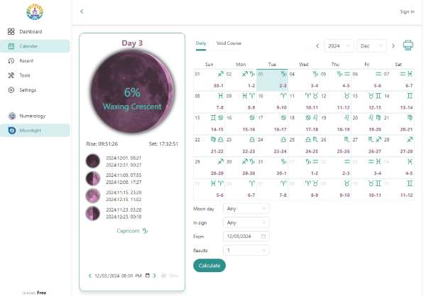 Moon Void of course calculator